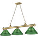 Cordon 3 Light 57.25 inch Rubbed Brass Billiard Light Ceiling Light in Green Acrylic
