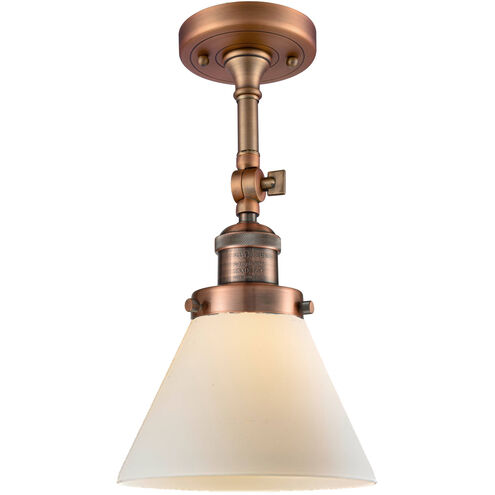 Franklin Restoration Large Cone 1 Light 8 inch Antique Copper Semi-Flush Mount Ceiling Light in Matte White Glass, Franklin Restoration