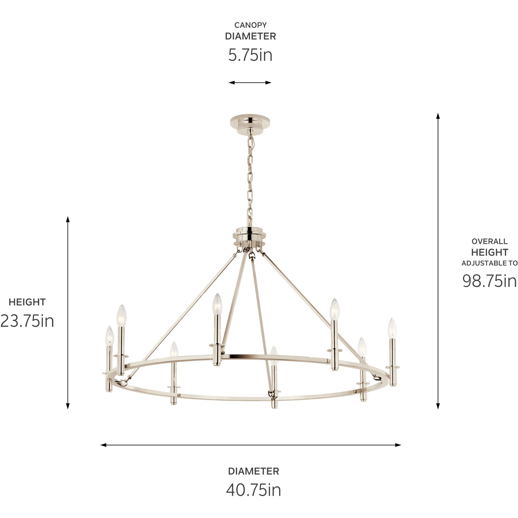 Carrick 8 Light Polished Nickel Chandelier Ceiling Light, 1 Tier Medium