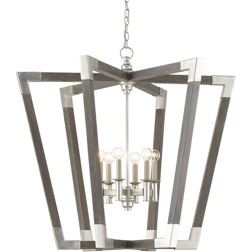 Bastian 6 Light 37 inch Chateau Gray/Contemporary Silver Leaf Chandelier Ceiling Light, Large