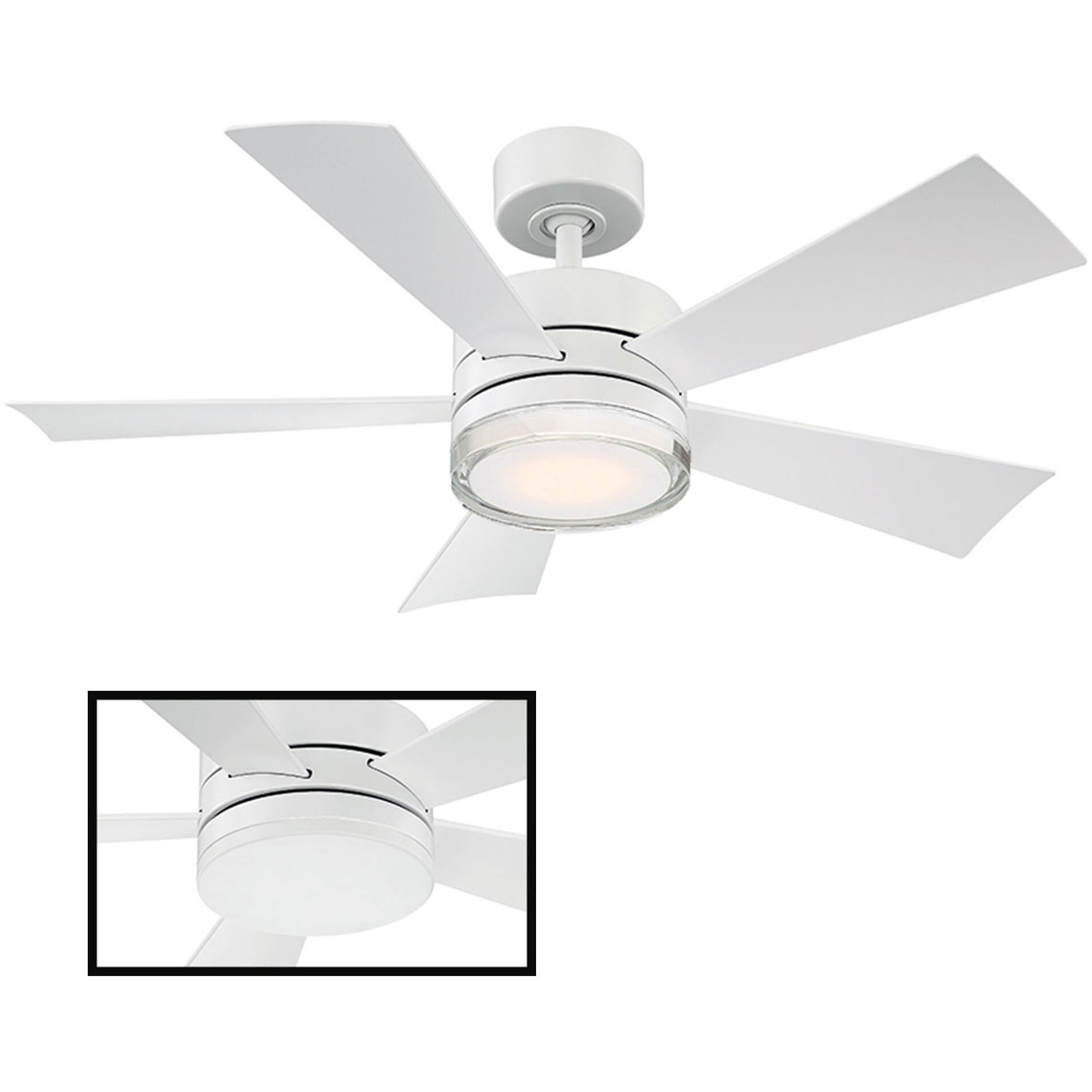Wynd 42 inch Matte White Downrod Ceiling Fan in 3000K, Smart Ceiling Fan