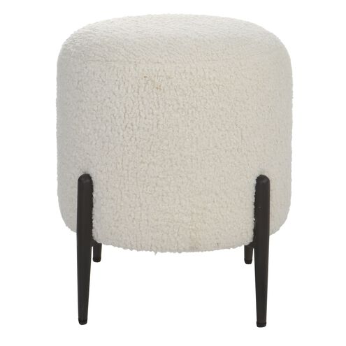 Arles 20 inch White Faux Shearling and Satin Black Ottoman