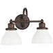 Baxter 2 Light 16 inch Burnished Bronze Vanity Light Wall Light in Milk