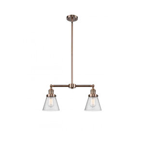 Franklin Restoration Small Cone LED 21 inch Antique Copper Chandelier Ceiling Light in Seedy Glass, Franklin Restoration