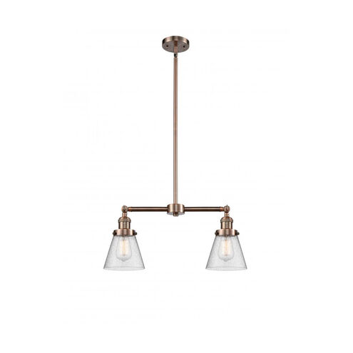 Franklin Restoration Small Cone LED 21 inch Antique Copper Chandelier Ceiling Light in Seedy Glass, Franklin Restoration