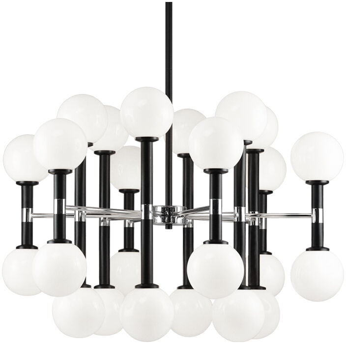 Stellar 24 Light 30 inch Black Chandelier Ceiling Light in Black and Opal Glass