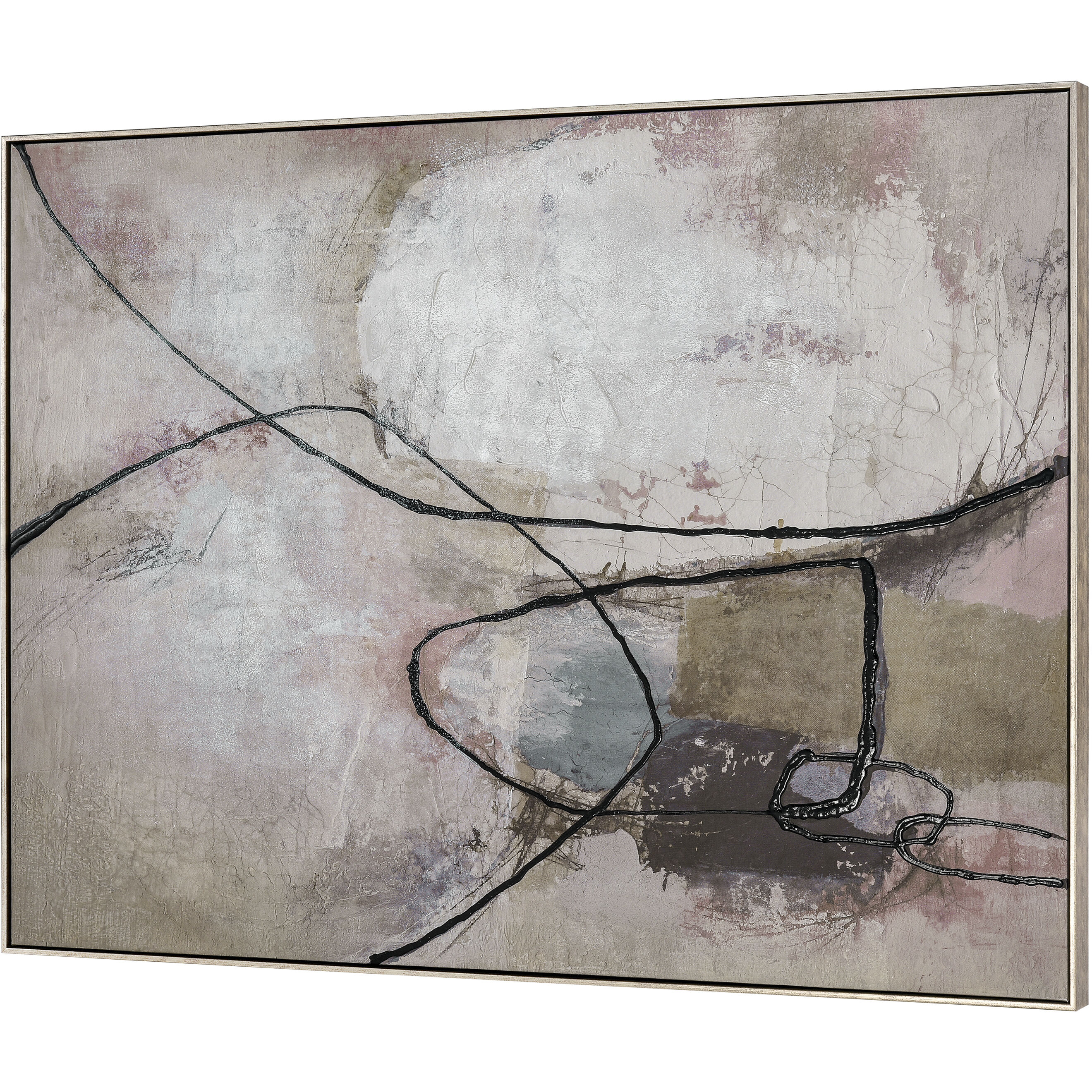 Kinetic Taupe with Aged White and Aged Wood Framed Wall Art, Abstract