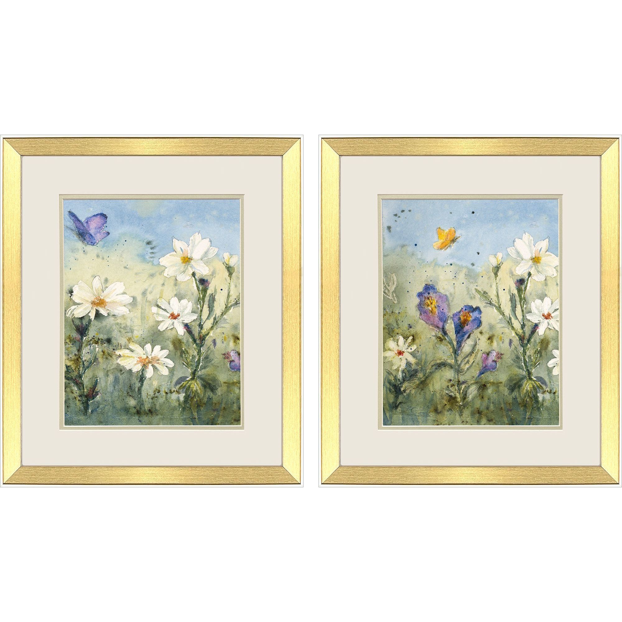 Summer Wildflowers Green and Yellow and Blue and Multi Framed Art, Propac