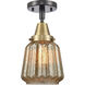 Franklin Restoration Chatham LED 6 inch Black Antique Brass Flush Mount Ceiling Light in Mercury Glass