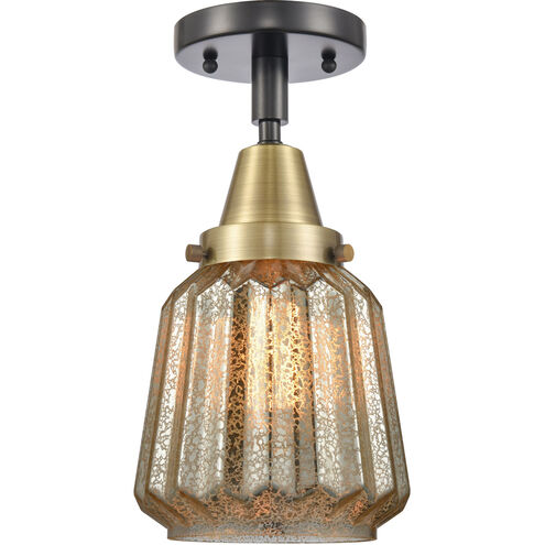 Franklin Restoration Chatham 1 Light 6 inch Black Antique Brass Flush Mount Ceiling Light in Mercury Glass
