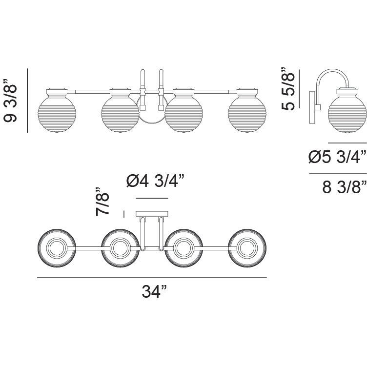 Ridge 4 Light 34 inch Chrome Wall Sconce Wall Light in Chrome and Clear