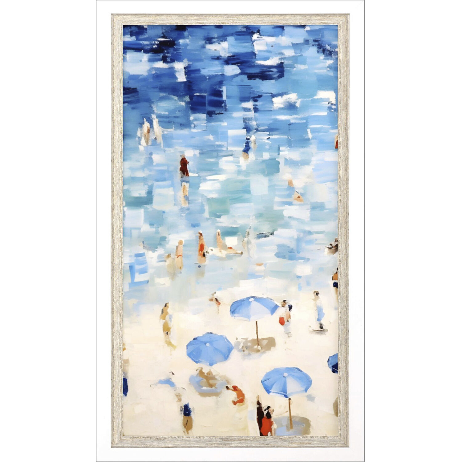 Aerial Beach Blue and Beige and Multi and Red Framed Art