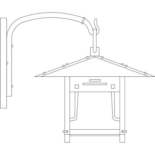 Pagoda 1 Light 13 inch Mission Brown Outdoor Wall Mount in Green-Red-Gold White Iridescent