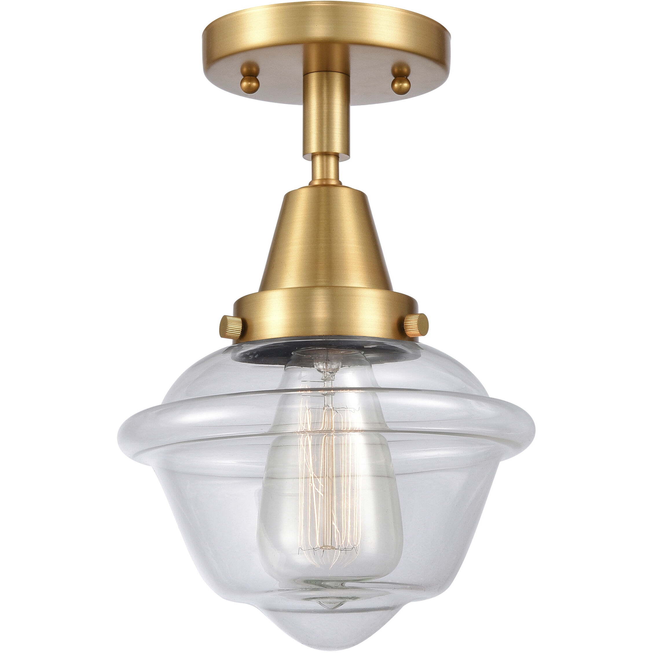 Franklin Restoration Small Oxford LED 7.5 inch Satin Gold Flush Mount Ceiling Light in Clear Glass