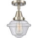 Franklin Restoration Small Oxford 1 Light 8 inch Brushed Satin Nickel Flush Mount Ceiling Light in Seedy Glass