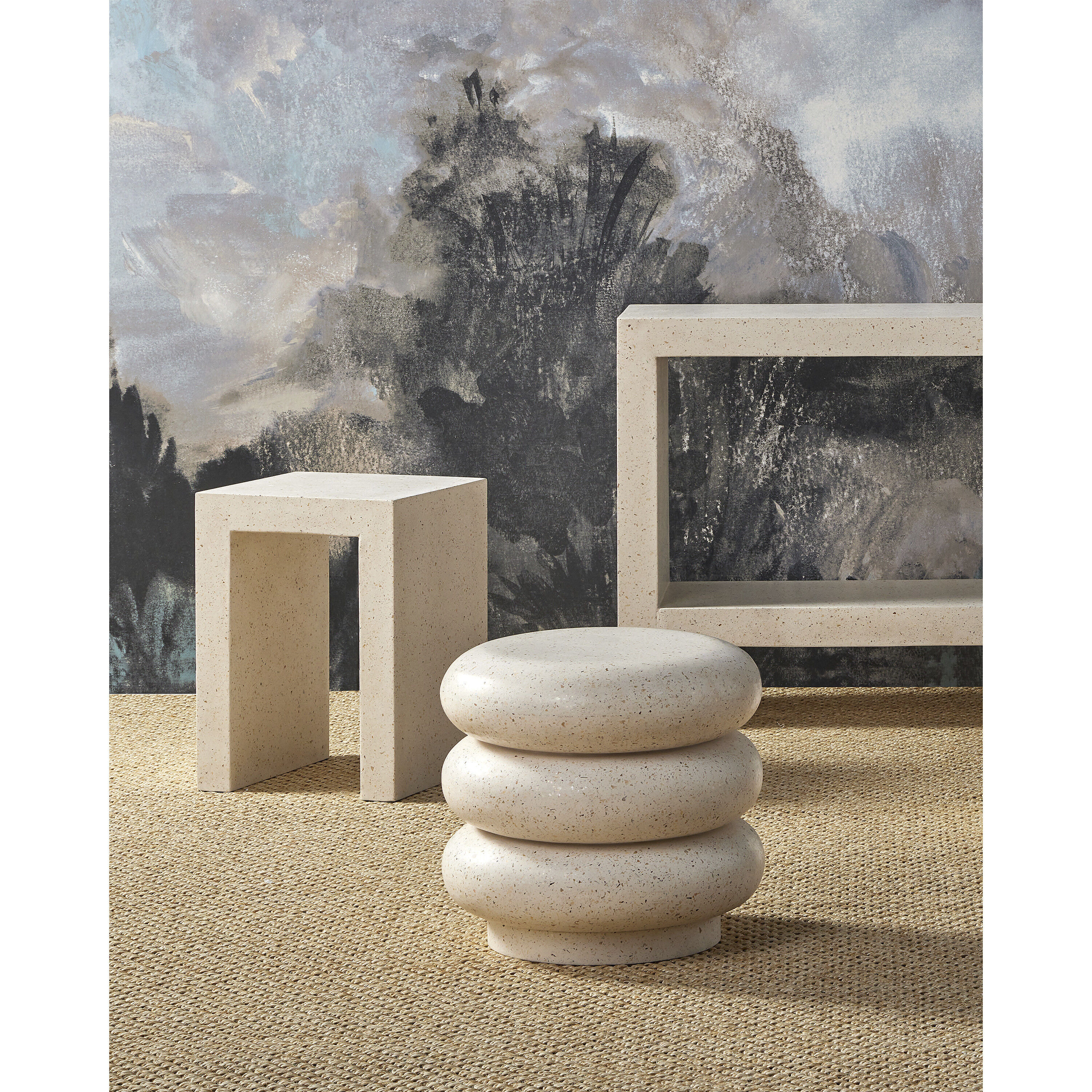 Cusani 18.75 inch Ivory Terrazzo Indoor/Outdoor Stool