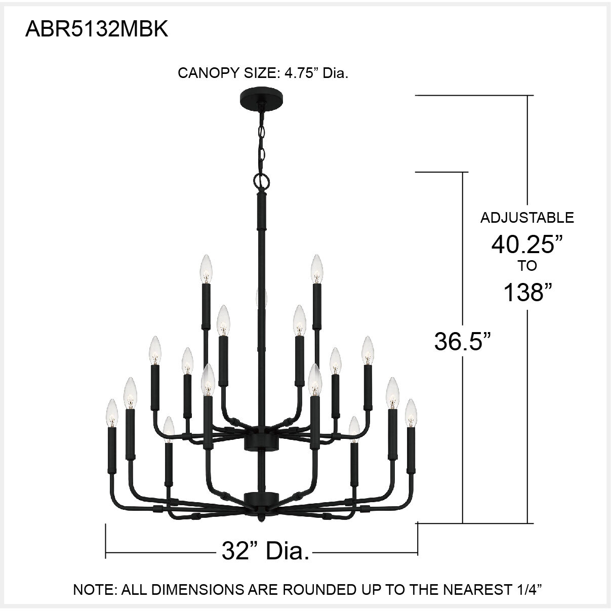 Abner 18 Light 32 inch Matte Black Chandelier Ceiling Light