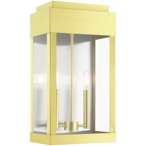 York 2 Light 19 inch Satin Brass Outdoor Wall Lantern