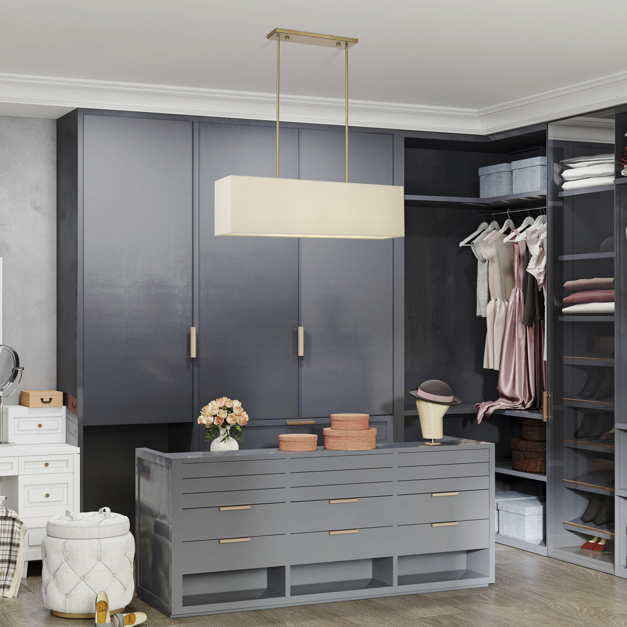 Summit 4 Light 36 inch Antique Gold Leaf Linear Chandelier Ceiling Light, Large