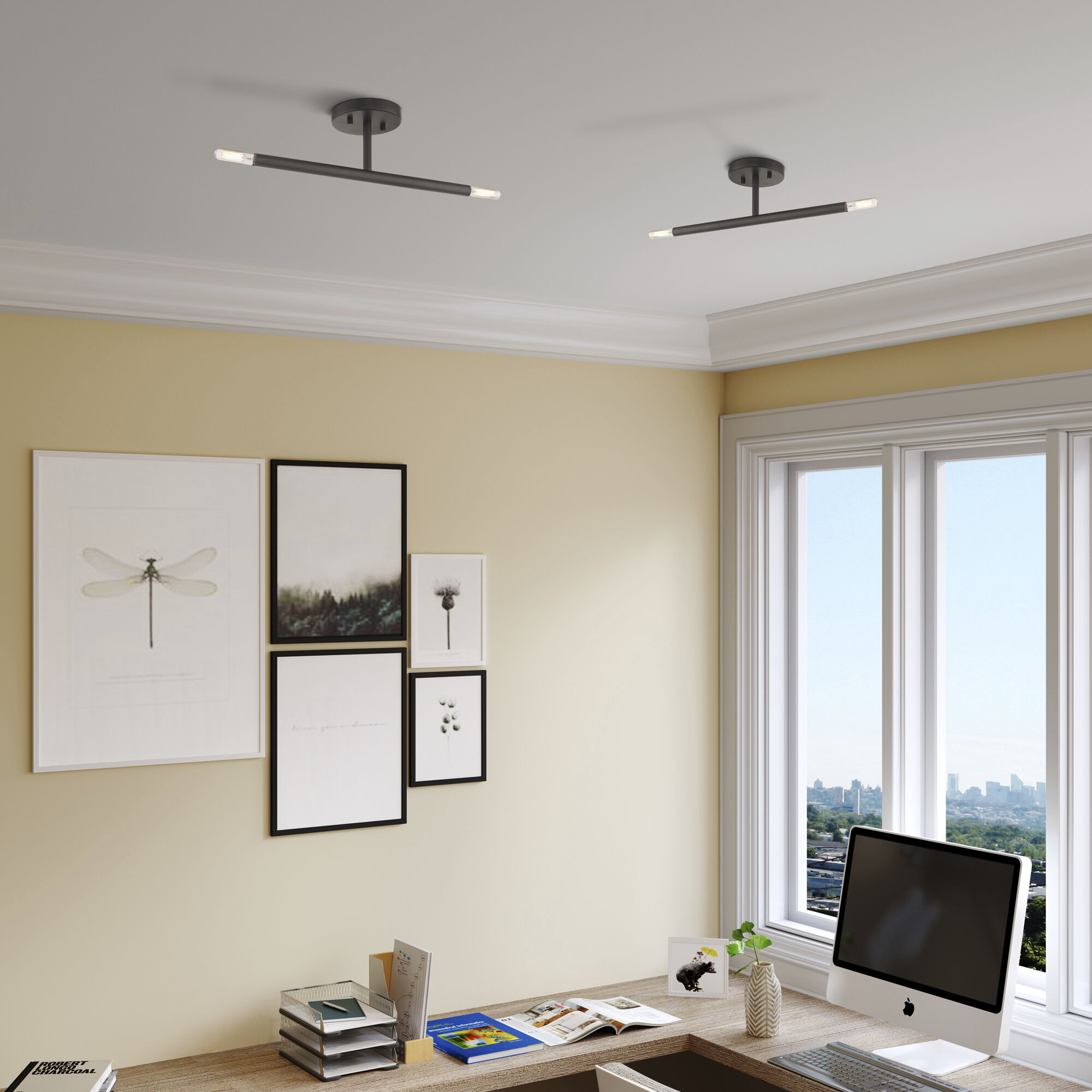 Copenhagen 2 Light 5.13 inch Bronze Semi-Flush Ceiling Light