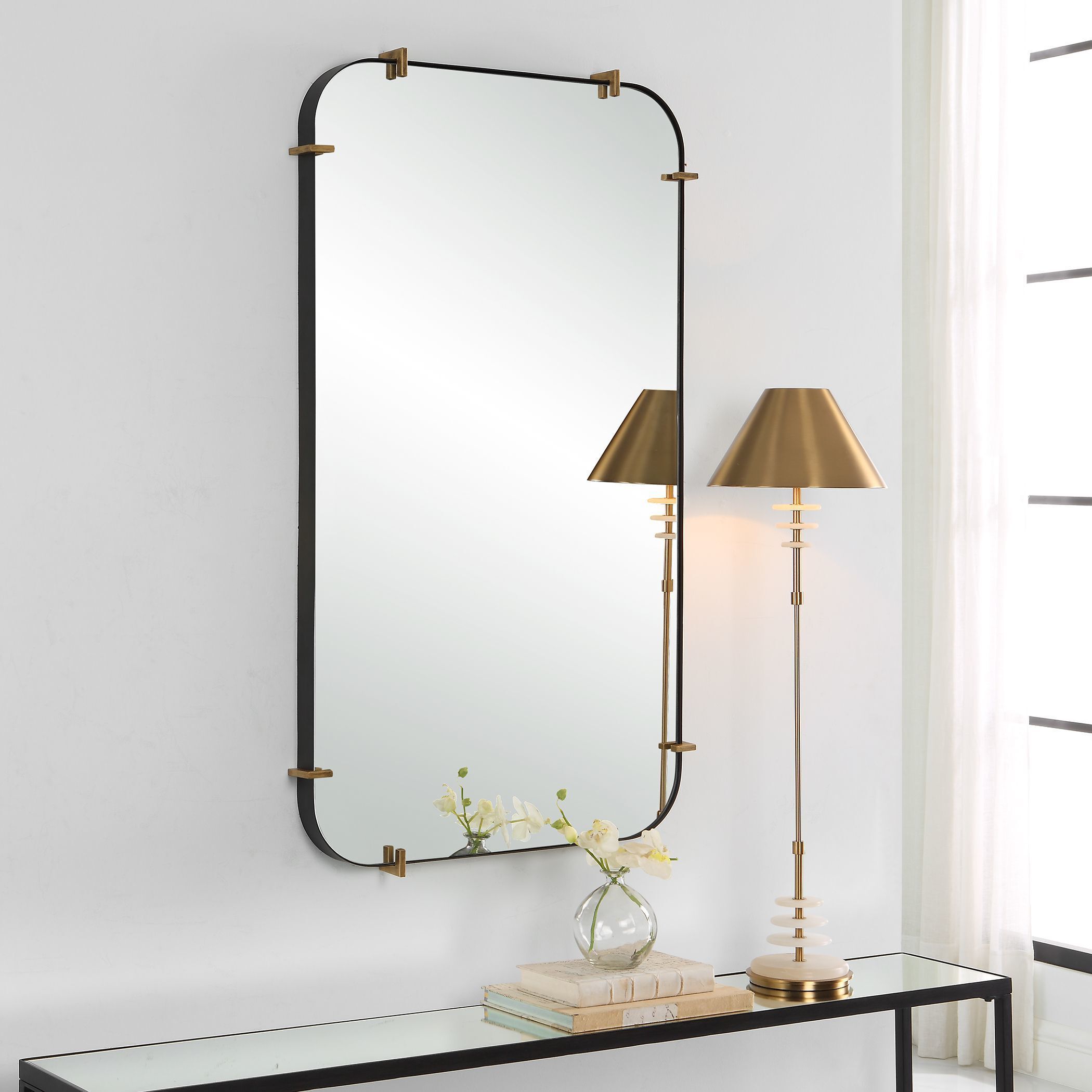 Pali 47.5 X 27.13 inch Black Iron and Antiqued Brushed Gold Mirror