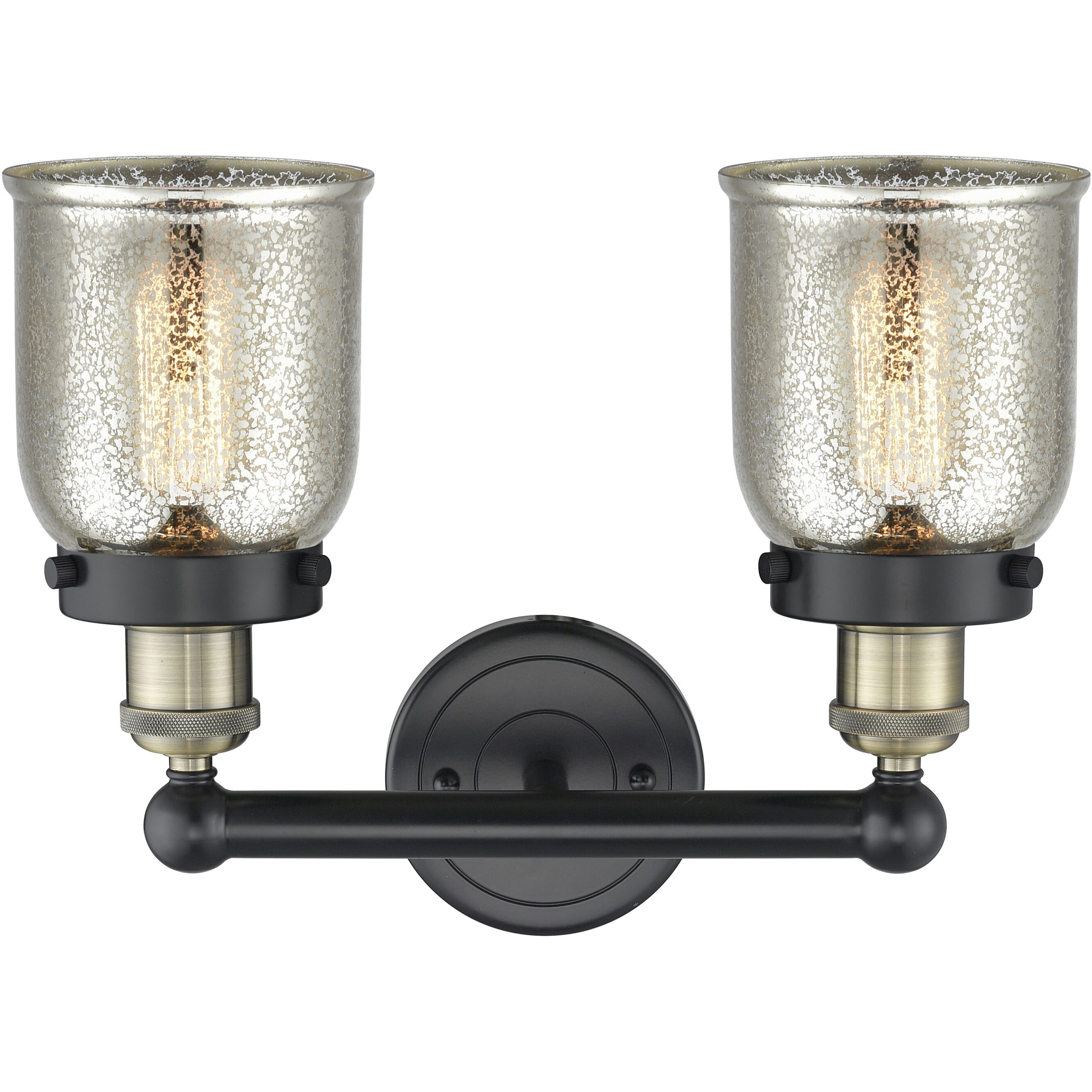 Bell 2 Light 15.5 inch Black Antique Brass Bath Vanity Light Wall Light in Silver Plated Mercury