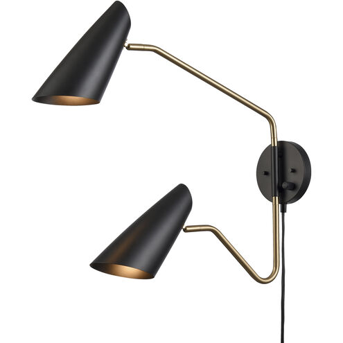 Stanley 20 inch 60 watt Matte Black with Brushed Gold Swingarm Sconce Wall Light