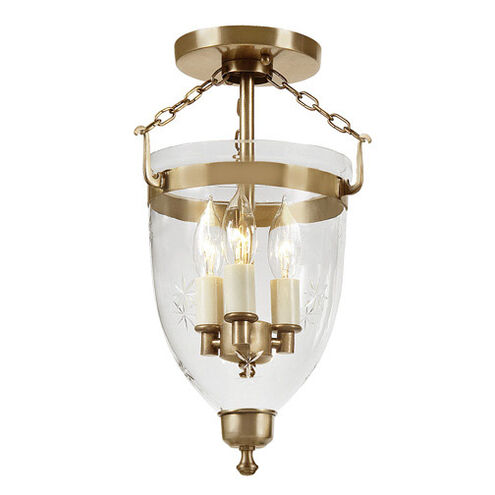 Danbury 3 Light 9 inch Rubbed Brass Semi-Flush Mount Ceiling Light