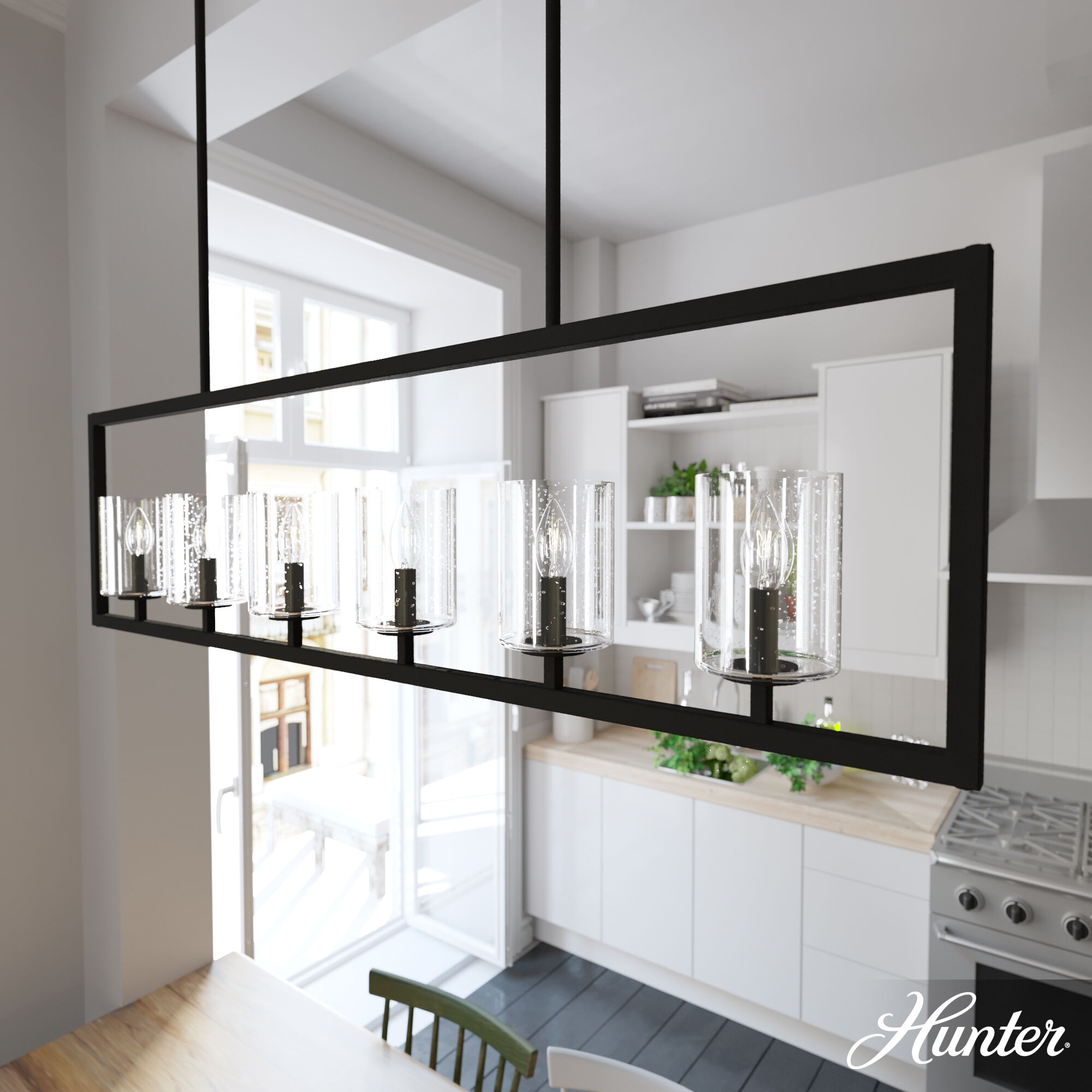 Kerrison 6 Light 48 inch Natural Black Iron Linear Chandelier Ceiling Light