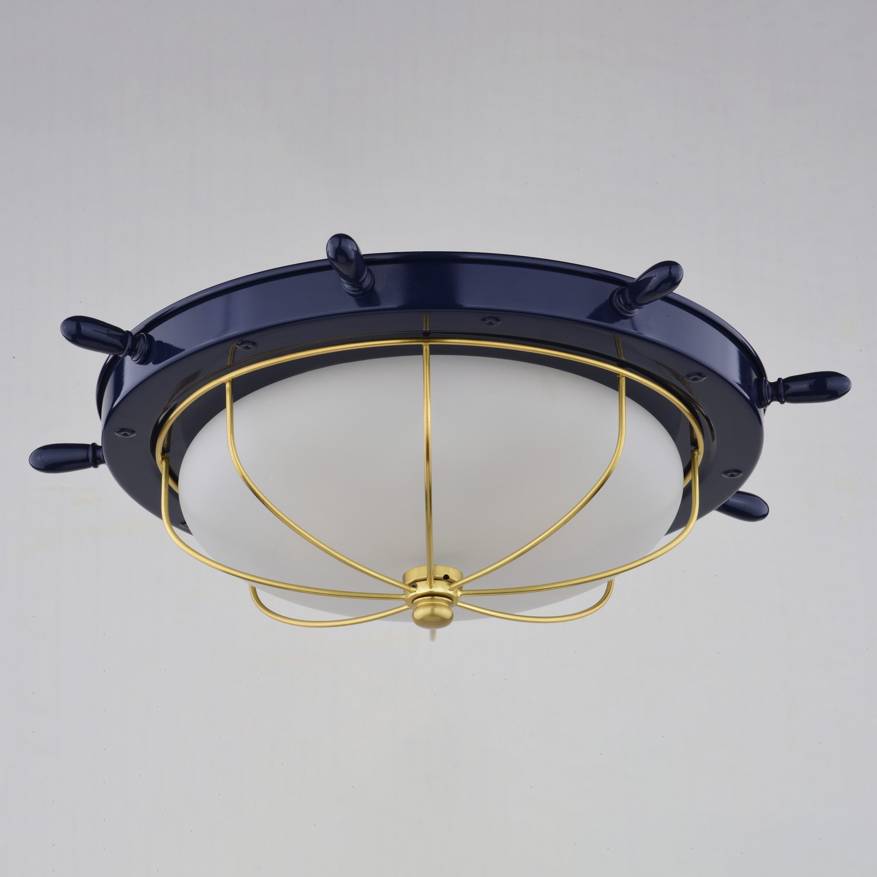 Orleans 2 Light 15 inch Navy Blue and Matte Gold Indoor Outdoor Flush Mount, Ship Wheel