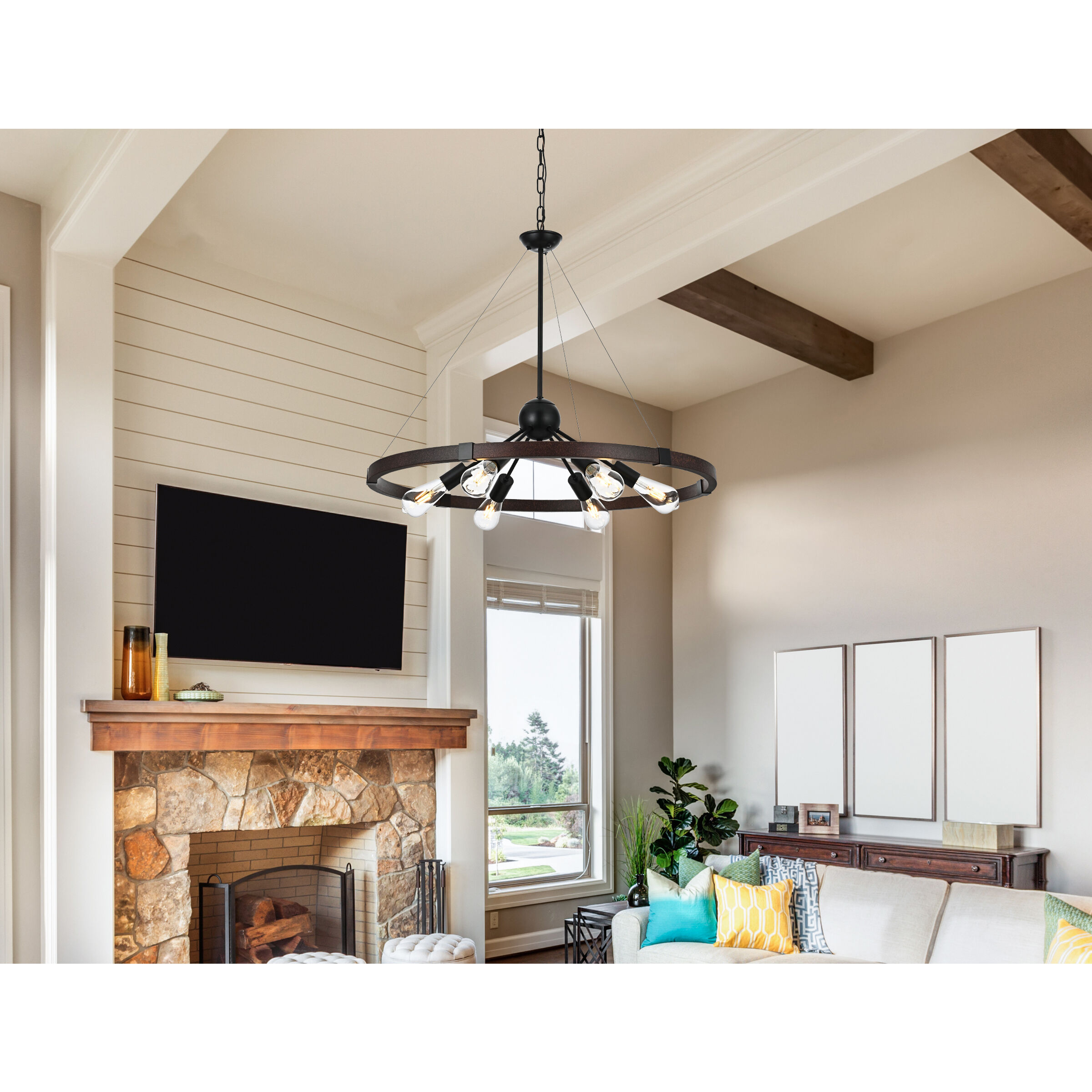 Thora 6 Light 32 inch Weathered Black and Rust Pendant Ceiling Light