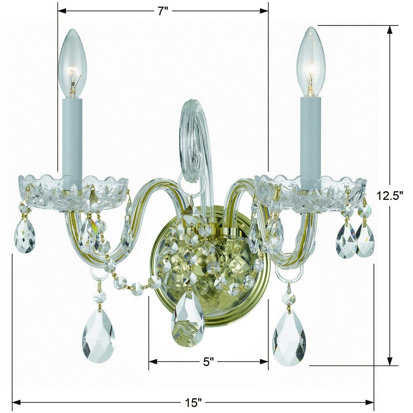 Traditional Crystal Sconce Wall Light in Clear Hand Cut, Polished Brass