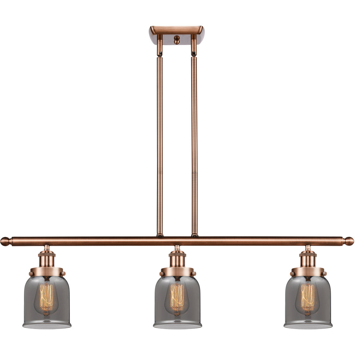 Ballston Small Bell LED 36 inch Antique Copper Island Light Ceiling Light in Plated Smoke Glass