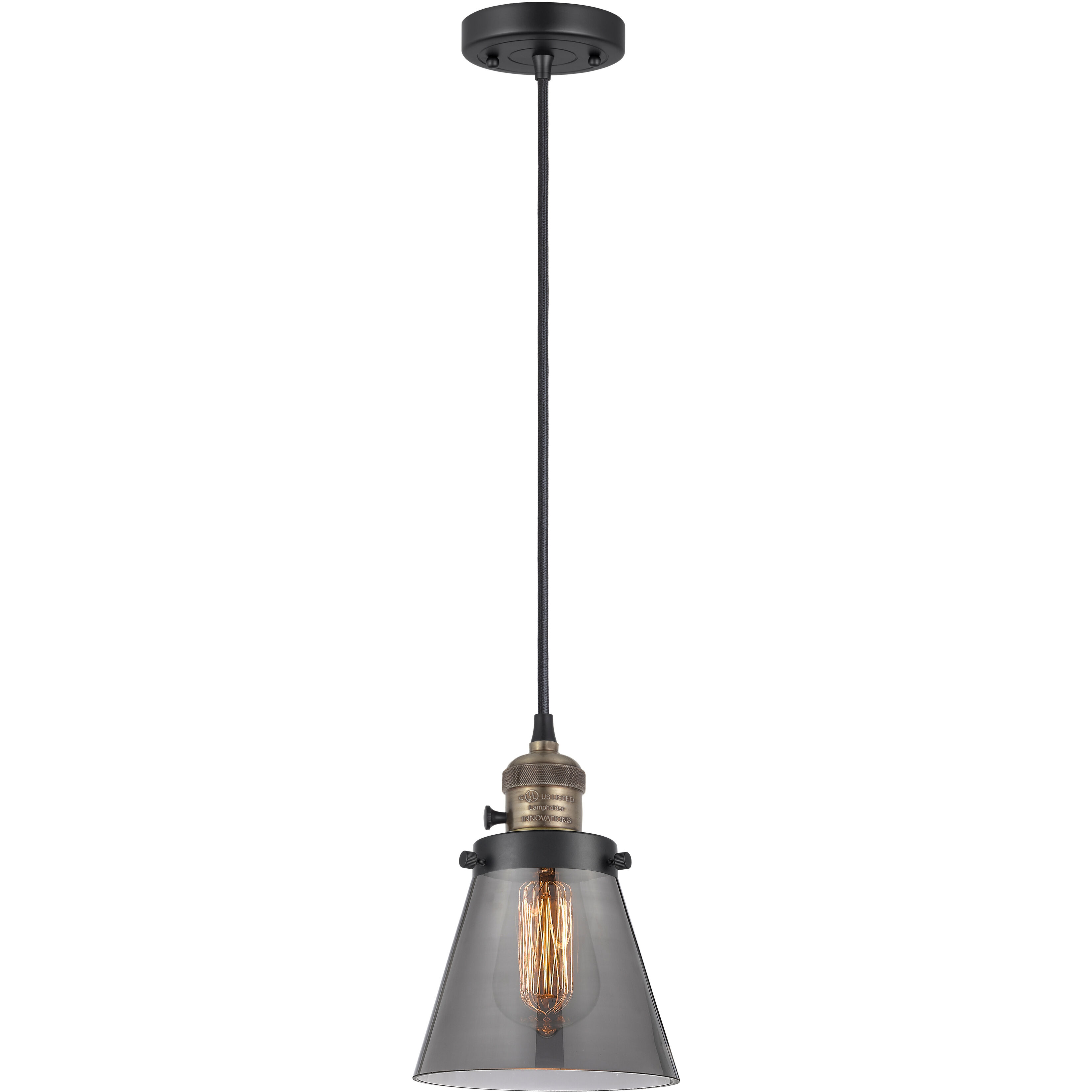 Franklin Restoration Cone 1 Light 6 inch Black Antique Brass Mini Pendant Ceiling Light in Incandescent, Plated Smoke