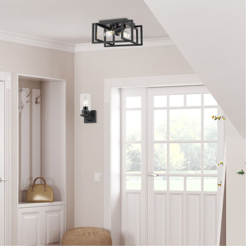 Tribeca 2 Light 12 inch Matte Black Flush Mount Ceiling Light, Damp