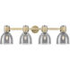 Downtown Urban Lawton Bell 4 Light 34 inch Brushed Brass Bath Vanity Light Wall Light in Light Smoke Glass