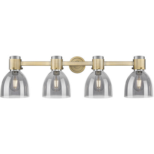 Downtown Urban Lawton Bell 4 Light 34 inch Brushed Brass Bath Vanity Light Wall Light in Light Smoke Glass