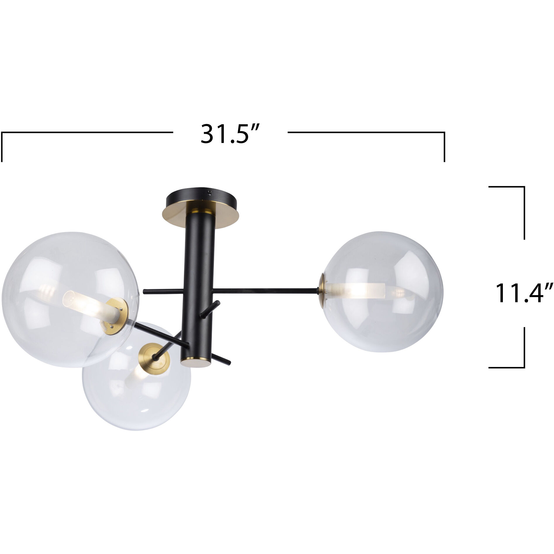 Aurelia 3 Light 31.5 inch Matte Black and Brass Semi-Flush Mount Ceiling Light