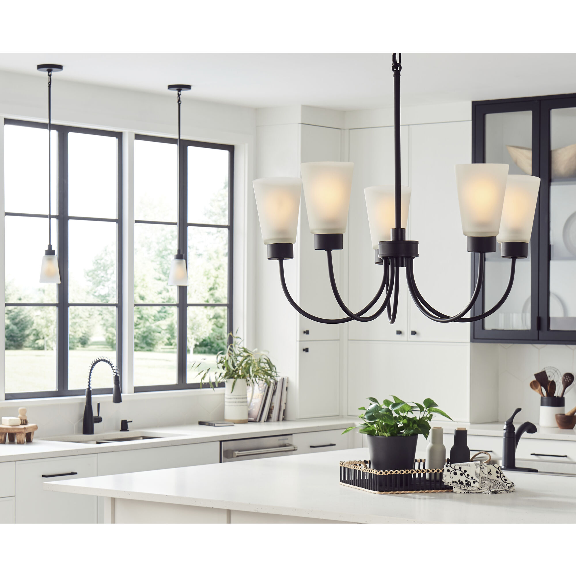 Erma 5 Light Black Chandelier Ceiling Light, Medium, 1 Tier