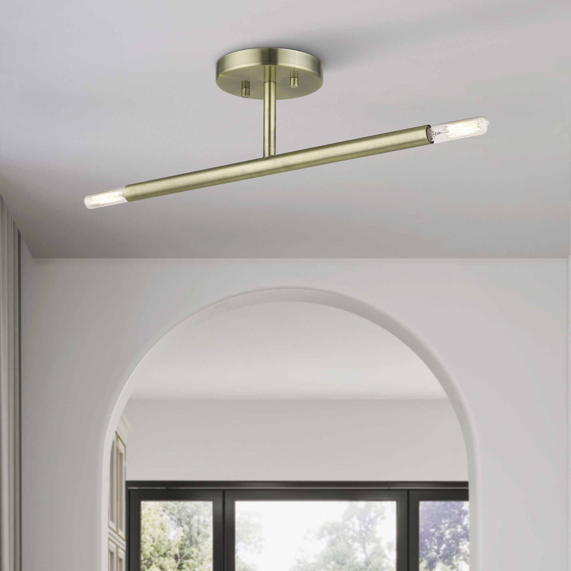 Copenhagen 2 Light 5.13 inch Antique Brass Semi-Flush Ceiling Light