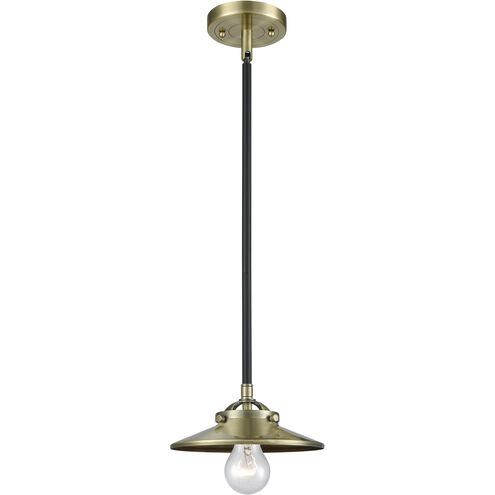 Nouveau Railroad LED 8 inch Black Antique Brass Mini Pendant Ceiling Light, Nouveau