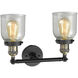 Franklin Restoration Small Bell LED 16 inch Black Antique Brass Bath Vanity Light Wall Light in Seedy Glass, Franklin Restoration