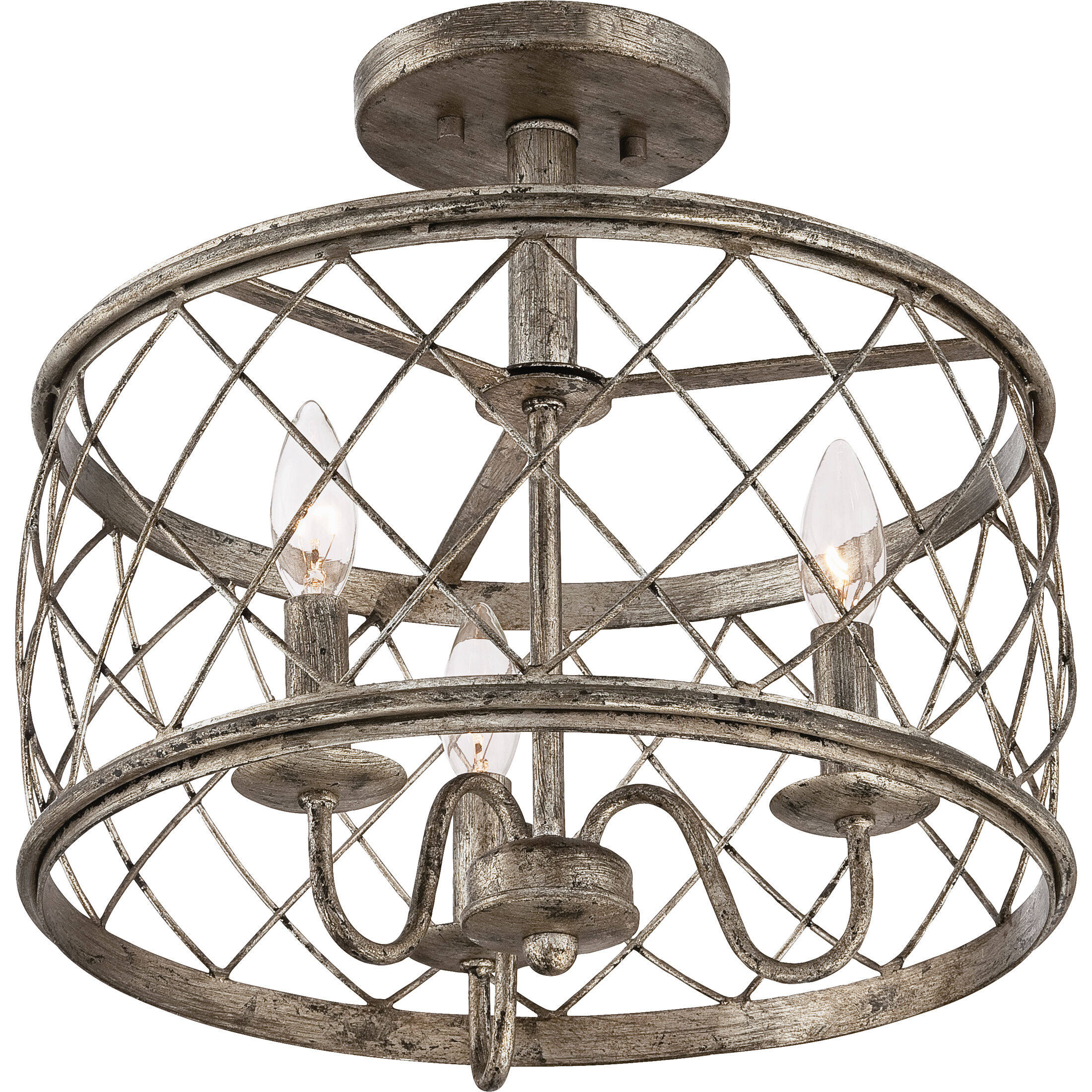 Dury 3 Light 14.5 inch Century Silver Leaf Semi-Flush Mount Ceiling Light
