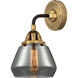 Nouveau 2 Fulton Sconce Wall Light in Black Antique Brass, Plated Smoke Glass