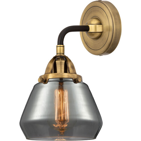 Nouveau 2 Fulton Sconce Wall Light in Black Antique Brass, Plated Smoke Glass