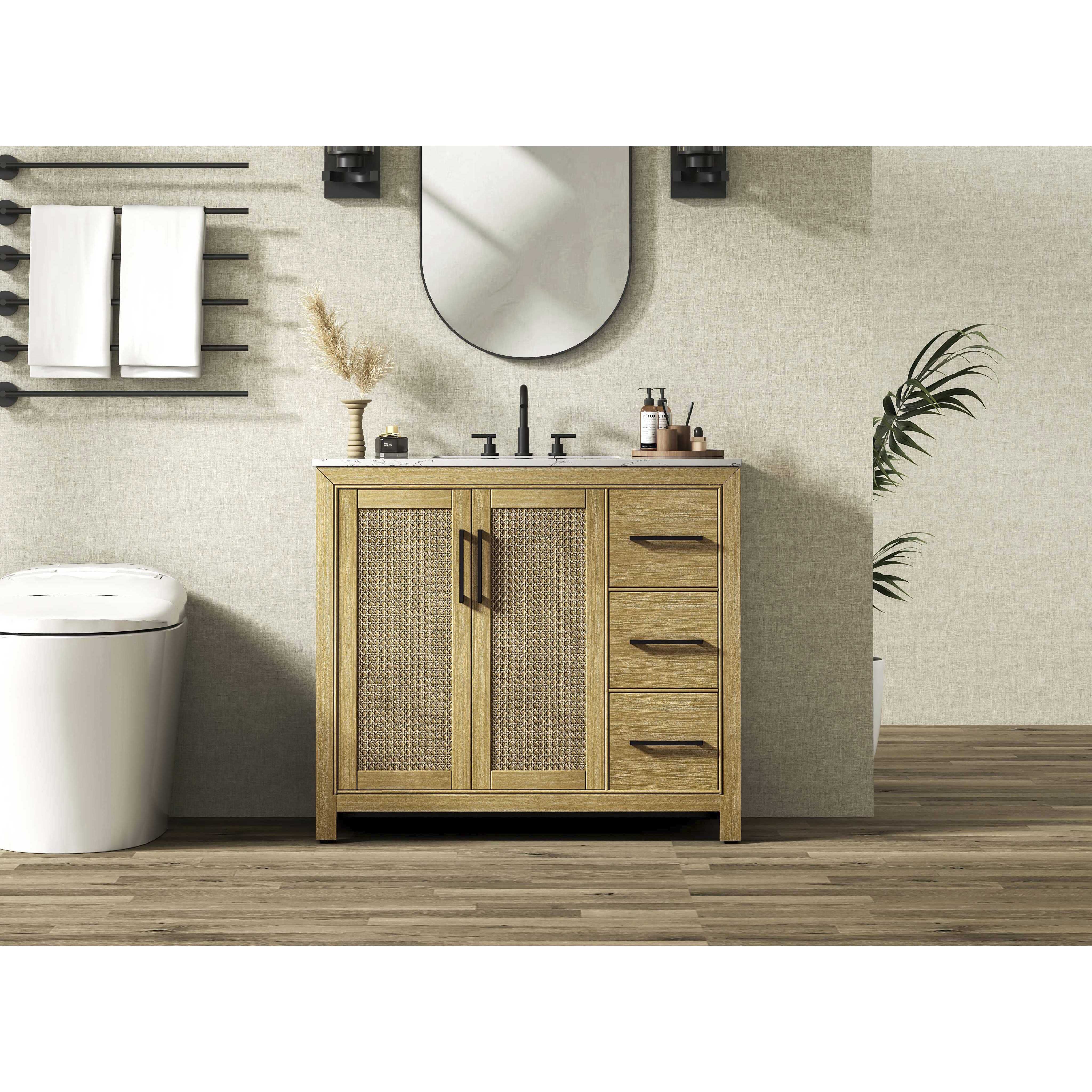 Alina 42 X 34 inch Linen Oak Bathroom Vanity Cabinet