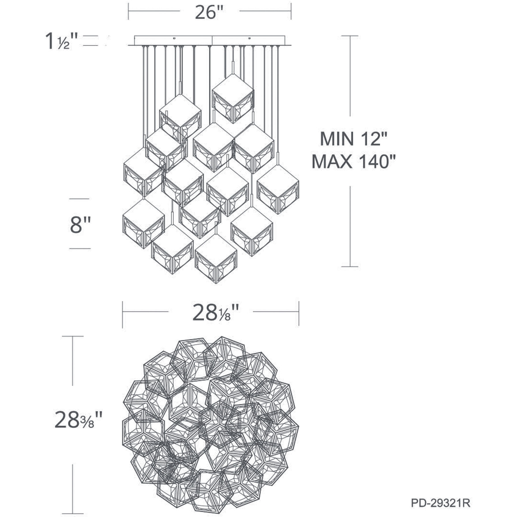 Ice Cube LED 28.13 inch Black Multi-Light Pendant Ceiling Light, dweLED