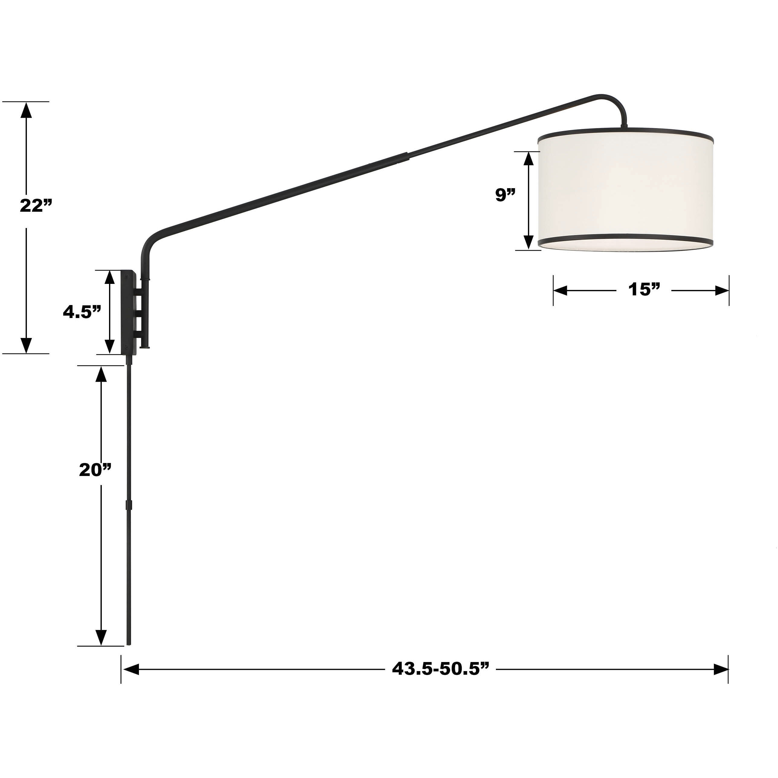 Mallory 50.5 inch 60.00 watt Matte Black Task Sconce Wall Light