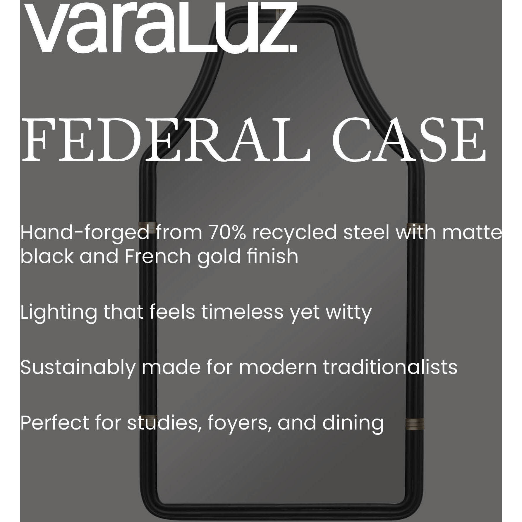 Federal Case 40 X 22 inch Matte Black and French Gold Wall Mirror