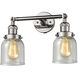 Franklin Restoration Small Bell 2 Light 5 inch Polished Nickel Bath Vanity Light Wall Light in Seedy Glass, Franklin Restoration